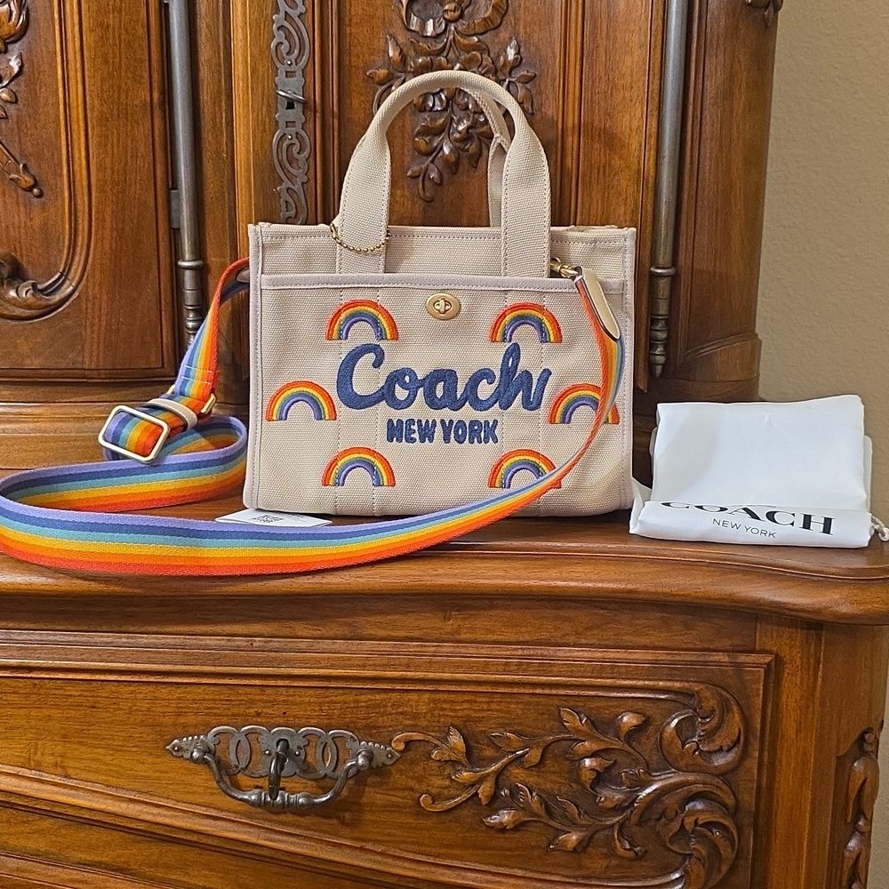Coach Pride Rainbow Field Tote 22 Canvas Beige Bag--NWOT